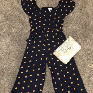 Navy Blue Jumper w/Gold Polka Dot Jumpsuit